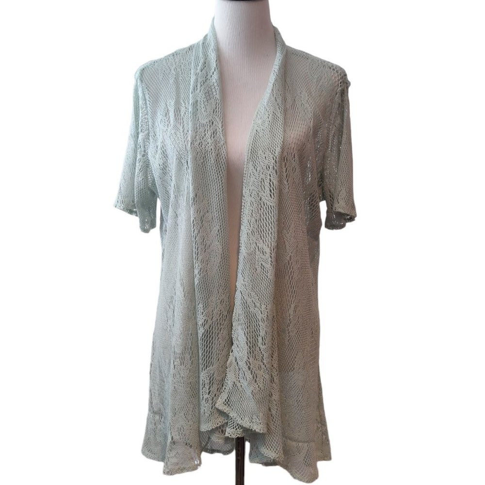 La Bellum Hillary Scott Womens NWT Mint Green S/S Open Knit Coverup Top M/L
